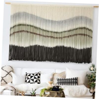 Macrame Wall Hanging Dip-Dye Large Macrame Wall Decor Boho Home Black Grey-image