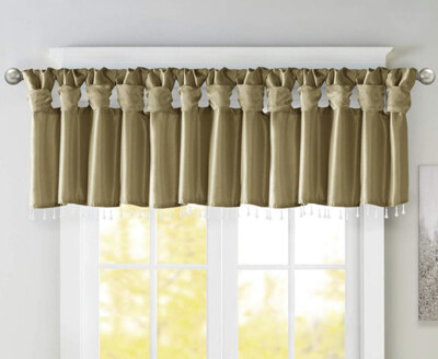 Madison Park Emilia 50 x 26 Lined Faux-Silk Twisted Tab Curtain Valance w/ Beads-image