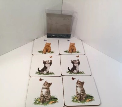 Richard Macneil Studio Art Cat Coasters 6 Pack Laminated Cork Back England-image