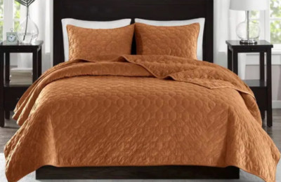 Madison Park Emery 3 Piece Velvet Quilt Set-Rust- Full/Queen-image