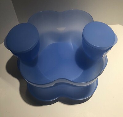 Tupperware Open House Blue Chip N Dip Salad Punch Bowl & Lid Tray Large Serving-image