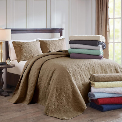 Madison Park Quebec Reversible Damask Design Bedspread Set | Sz-Queen | Mocha.-image