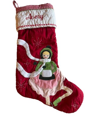 Pottery Barn Kids Christmas Stocking Ice Skater Quilted Avery Girl Skating-image