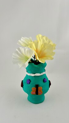 Studio Pottery Vase in Bright Colors for Children’s Room or Classroom 6”-image