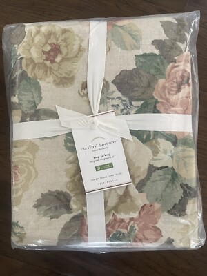 Pottery Barn KING Duvet Cover Rita Floral Cotton Linen Blush Pink Green NWT-image