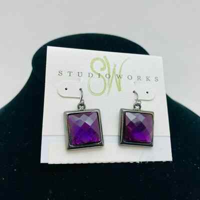 Studio Works Square Shape PURPLE Fashion Earrings NEW-image