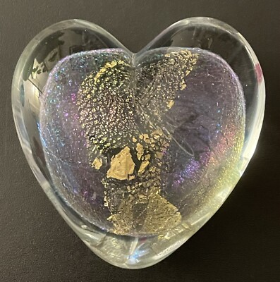 VTG Eickholt Studio Hand-Blown, Heart-Shaped Art Glass Paperweight Gold 1994-image