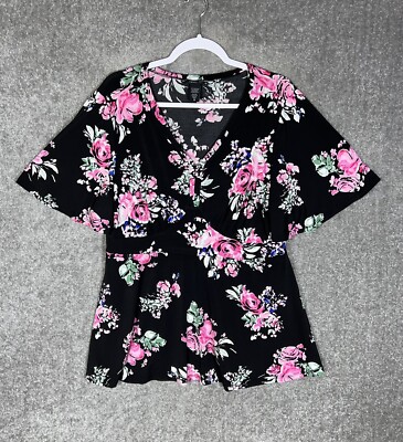 Torrid Studio Knit V-Neck Flutter Sleeve Peplum Floral Top Womens Size 0 Large-image