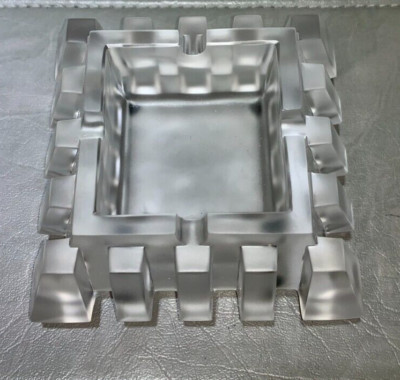 Geometrical Architecture Art Deco Shaped Frosted Glass Ashtray  - SWEET!-image