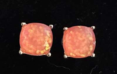 Gold Tone Peach Iridescent Large Stud Earrings-image