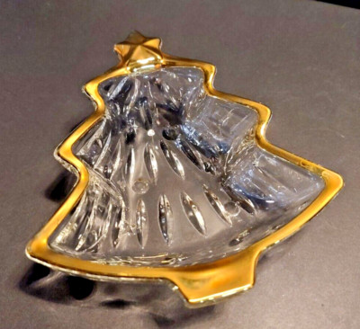 Studio Nova Christmas Tree Shaped Gold Trimmed Glass Candy / Trinket Dish-image