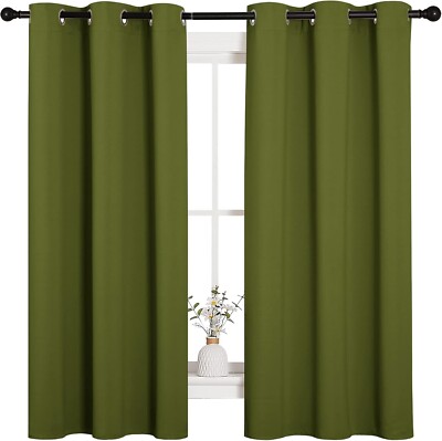 Thermal Blackout Curtains Olive Green Solid Grommet 42