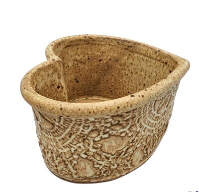 Signed Barbara Studio Art Pottery Boston Brown Bread Heart Shaped Baking Pan -image