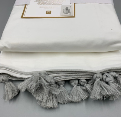 Pottery Barn Teen Kids Girls Tassel Duvet Cover White Gray Twin XL Twin #N25-image