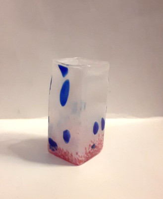 California Glass Studio CGS Square Vase Vessel Contemporary Vtg Spatter Spotted-image