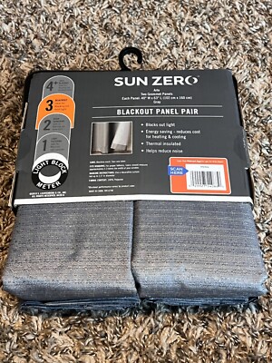 Sun Zero BLACKOUT Curtains Panel 2 pack  40” W x 63”L (Great For Media Rooms)-image