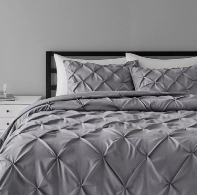3 Piece Solid Grey Pinch Pleat Duvet Cover Set KING, Orig $140 - ienjoy Home-image