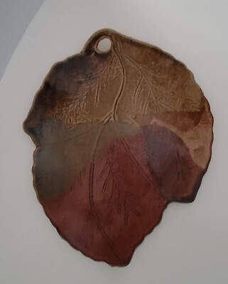 Laura Addington Studio Handcrafted Pottery Platter,  Leaf Shaped Design, Signed-image