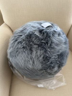 POTTERY BARN BENCE LONGWOOL SHEEPSKIN BALL PILLOW ~ NEW ~ Color Quarry-image