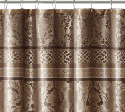 Luxury Mocha Brown Leaf & Ironwork Motif Fabric Shower Curtain - 72