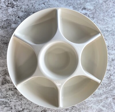 Vintage Tupperware 14” Veggie Chip Dip Divided Serving Tray Almond with Lid-image