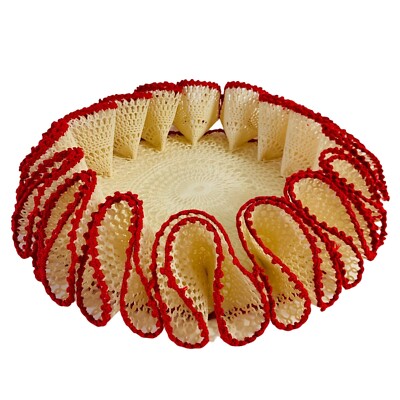 Autumn 3D Crochet Lace Dipped Doily VTG Orange Ruffle Trim 14