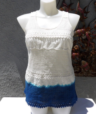CURRANTS Women's Blue and White Dip Dyed Lace Front Blouse Size XL-image