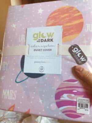Pottery Barn Solar System Duvet Cover Pink Queen 2 Standard Shams Glow In Dark-image