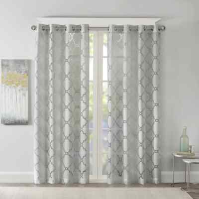 (2) Madison Park Laya Fretwork 52” x 63” Grommet Top Curtain Panels / Pair  ***-image