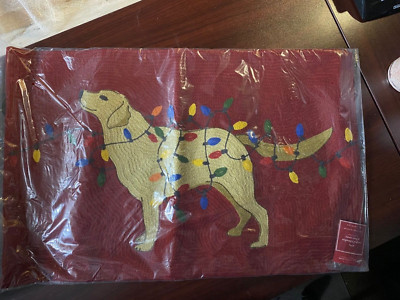 New Pottery Barn Dog Tangled Lights Lab Crewel Embroider Pillow Cover Christmas-image