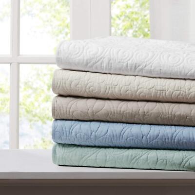 Madison Park Luxe Quilted Throw Blanket Cotton Filled 60Wx70L-image