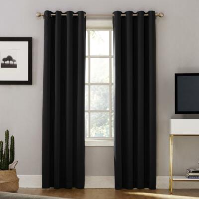  2-  Oslo Woven Home Theater Grade Blackout Black Grommet  Panels - 52 x 95-image