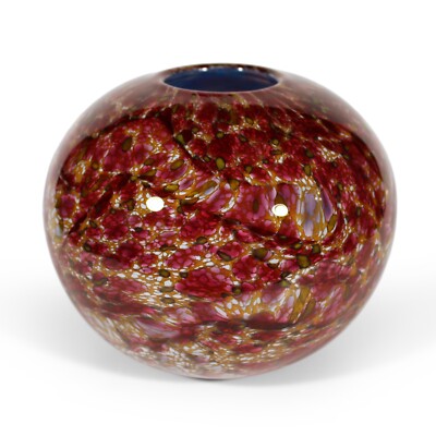 STUDIO ART GLASS BALL VASE VINTAGE 2003 SPOTTED SPATTER CASED PINK AGATE STYLE-image