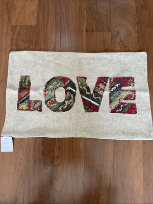 New Pottery Barn LOVE Patchwork Lumbar Pillow Cover 16