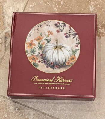 POTTERY BARN ~ BOTANICAL HARVEST PUMPKIN STONEWARE ~ SALAD PLATES ~ SET OF 4-image