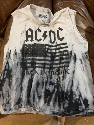 Ac DC Tank Tshirt Back In Black Dip Dye Tie Dyed Into Black Mens Large-image