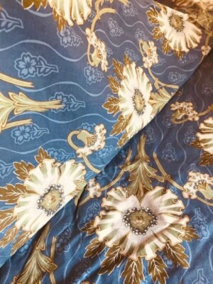 Pottery Barn Floral Mum Duvet Cover Set Denim Blue Queen 2 Standard Shams Rare🦩-image