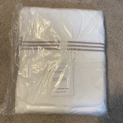 Pottery Barn  PERCALE EMBROIDERED WHITE/Lavender,  FULL/QUEEN DUVET COVER, NWT-image