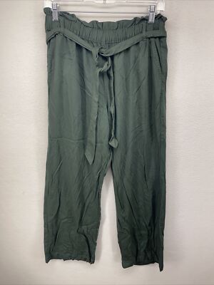 dip Womens Pants Green 10 Elastic Waist Belted Straight Leg Casual Ladies-image