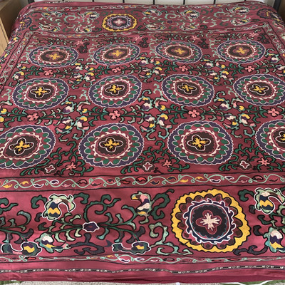 POTTERY BARN Mikela Suzani King Duvet Cover Embroidered Rare-image