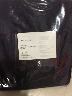 Pottery Barn One (1) Classic Belgian Flax Linen Drape 50x108 NWT! Ebony-image