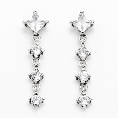 Brand Authentic 100% Sparkling Round & Square Drop Earrings CZ 290045C01-image