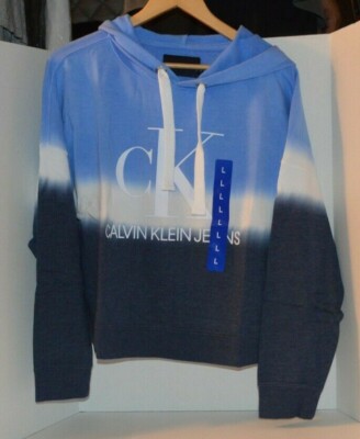 Calvin Klein Womens Hoodie Blue Dip Dye Tie Dye Long Sleeves Drawstring Sz Large-image