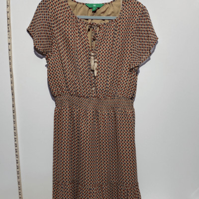 Dip Women's Geometric Print Shirred Waist Short Sleeve Midi Dress Multicolor Siz-image