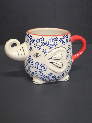 Yokohama Studio Japan Ceramic & Enamel Blue Floral Elephant Mug Cup 20oz-image