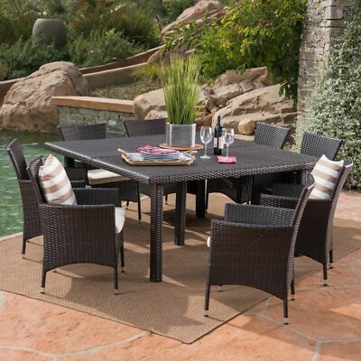 Danae Outdoor 9 Piece Multi-brown Wicker Square Dining Set-image