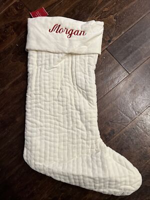 New Pottery Barn Channel Quilted Velvet Christmas Ivory Large Stocking *Morgan-image