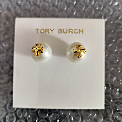 Authentic Tory Burch white pearl stud earrings-image