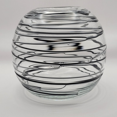 Black Threaded Studio Glass Work Sphere Ball Vase. Style of Loetz & Durand 8