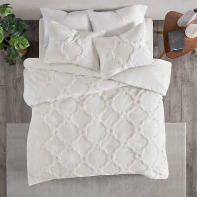 Madison Park Pacey 3 Piece Tufted Cotton Chenille Geometric Duvet Cover Set-image